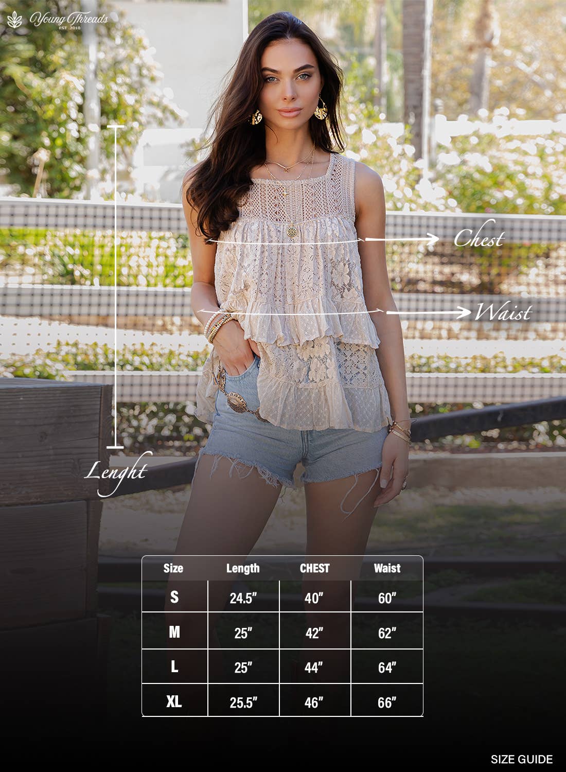 Desert Dream Moonlight Tiered Lace Ruffle Ranch Top : LATTE / REGULAR
