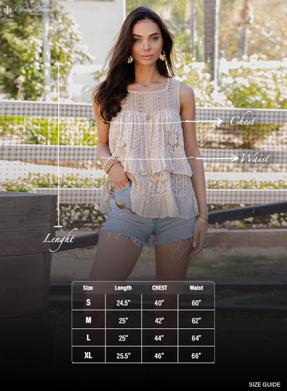Desert Dream Moonlight Tiered Lace Ruffle Ranch Top : LATTE / REGULAR